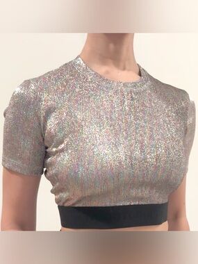 Paco Rabanne Silver Holographic Metallic Crop Top